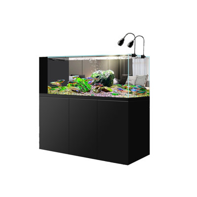 Grand réservoir à poisson de 47,24 po avec filtre à fond noir en verre ultra transparent et armoire