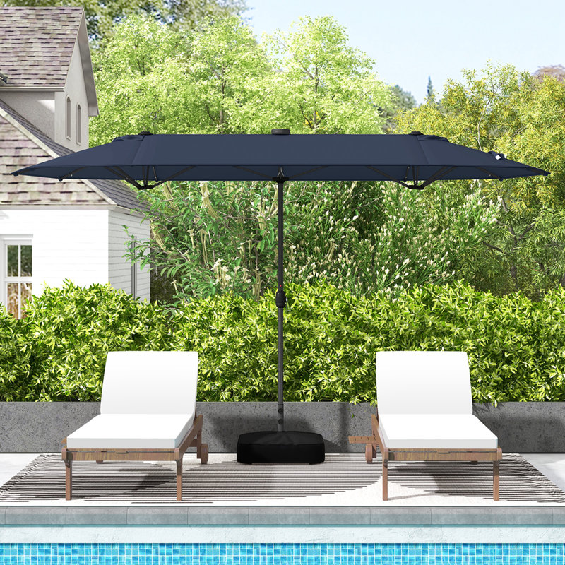 Wyarno 156'' x 79'' Rectangular Lighted Market Umbrella, Navy