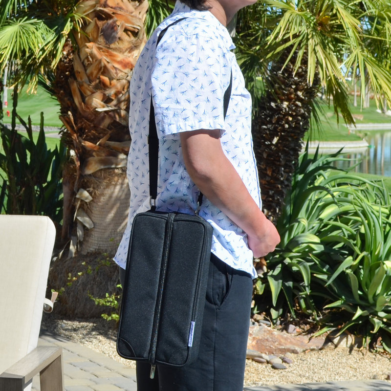 Black Stainless Steel Travel Coffee Tote for 2 with Vacuum Flask and Cups