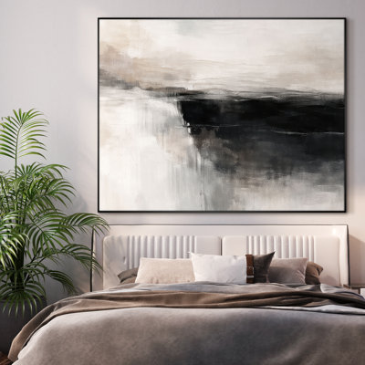Extra Large Wall Art Fabric Print - Black and White Minimalist Abstract Landscape for Modern Bedroom - "Frame Assembly Required (Unfinished Frame)"