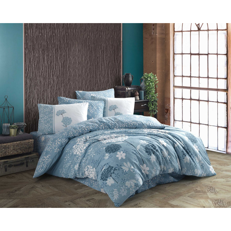 Ensemble de housse de couette 100% coton Ahlayah, Bleu / blanc, Housse de couette 63 "x 87" + 2 pièces supplémen