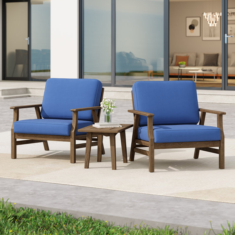 Bevelyn Blue Acacia Outdoor Chair Set with Cushions, Blue