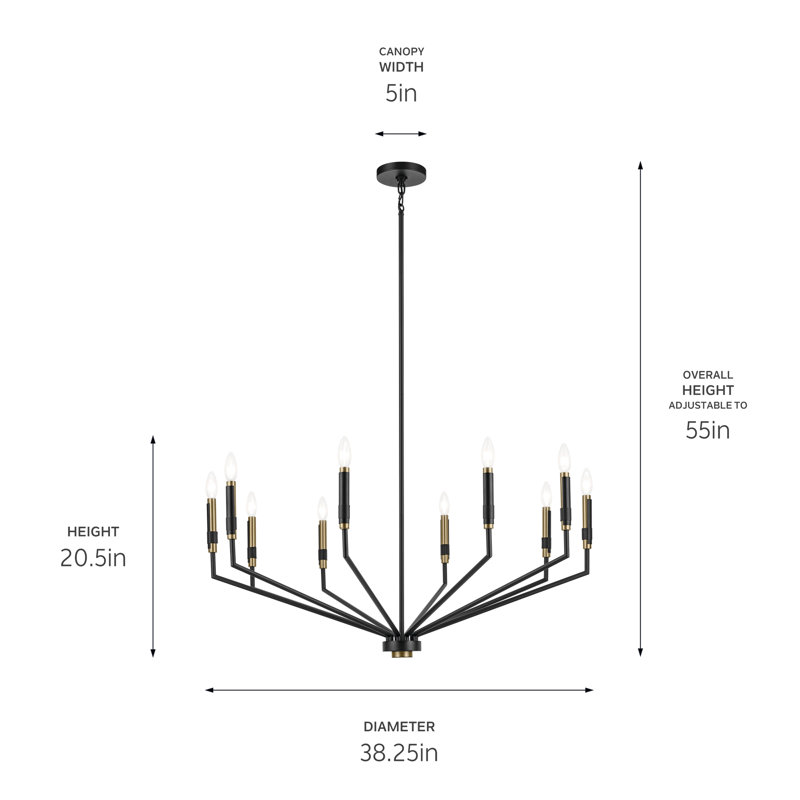 Lustre 10 lumières 38,25 "38,25", Noir satiné