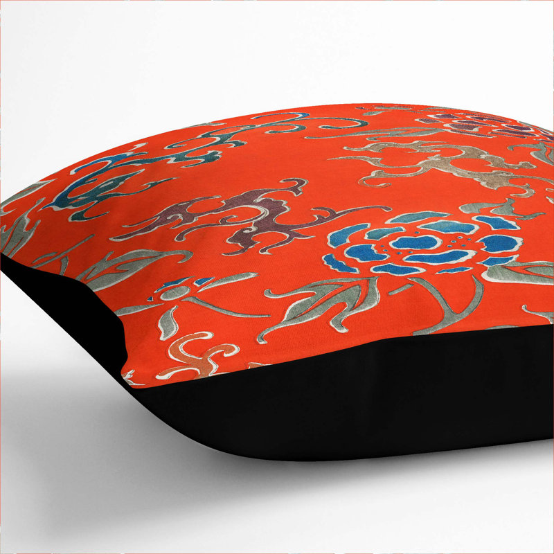 Floral Square Throw Cushion, Black, 55cm H x 55cm W x 20cm D