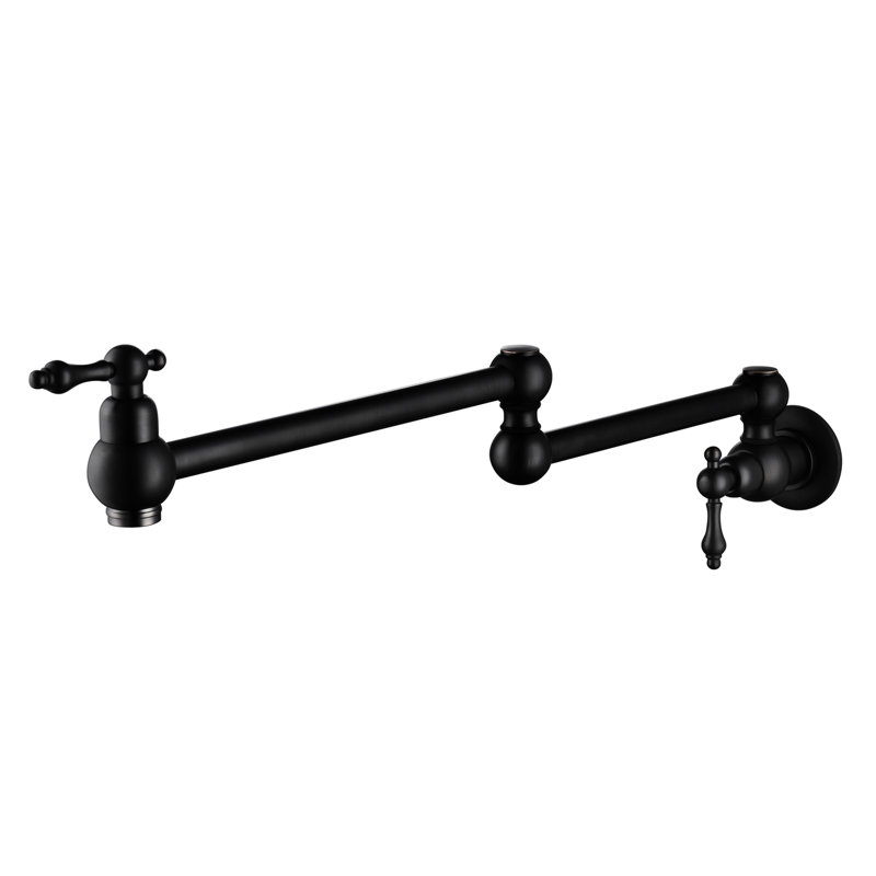 Matte Black Wall Mount Pot Filler Faucet, Brass, Arm For Smooth And Effortless Filling, Double Handles Precise Water Flow Regulation, Corrosion Treatment Faucet Black, Brass Made, Easy To Manage