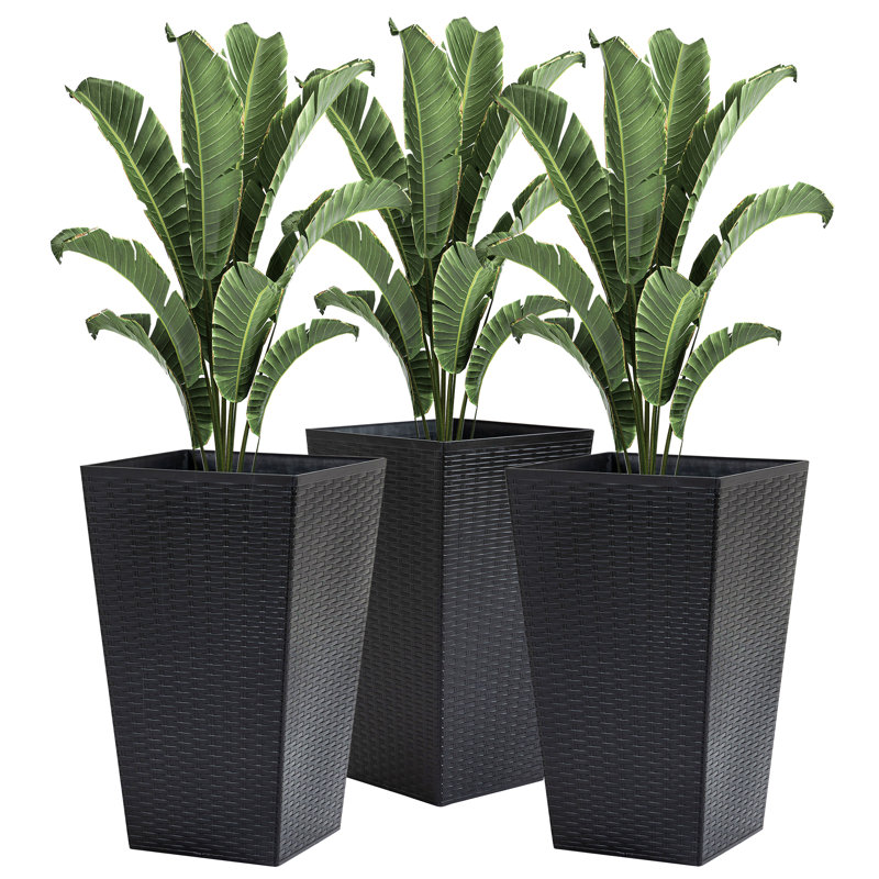 Outsunny Set Of 3 Tall Planters With Drainage Hole, Outdoor Flower Pots, Indoor Planters For Porch, Front Door, Entryway, Patio And Deck