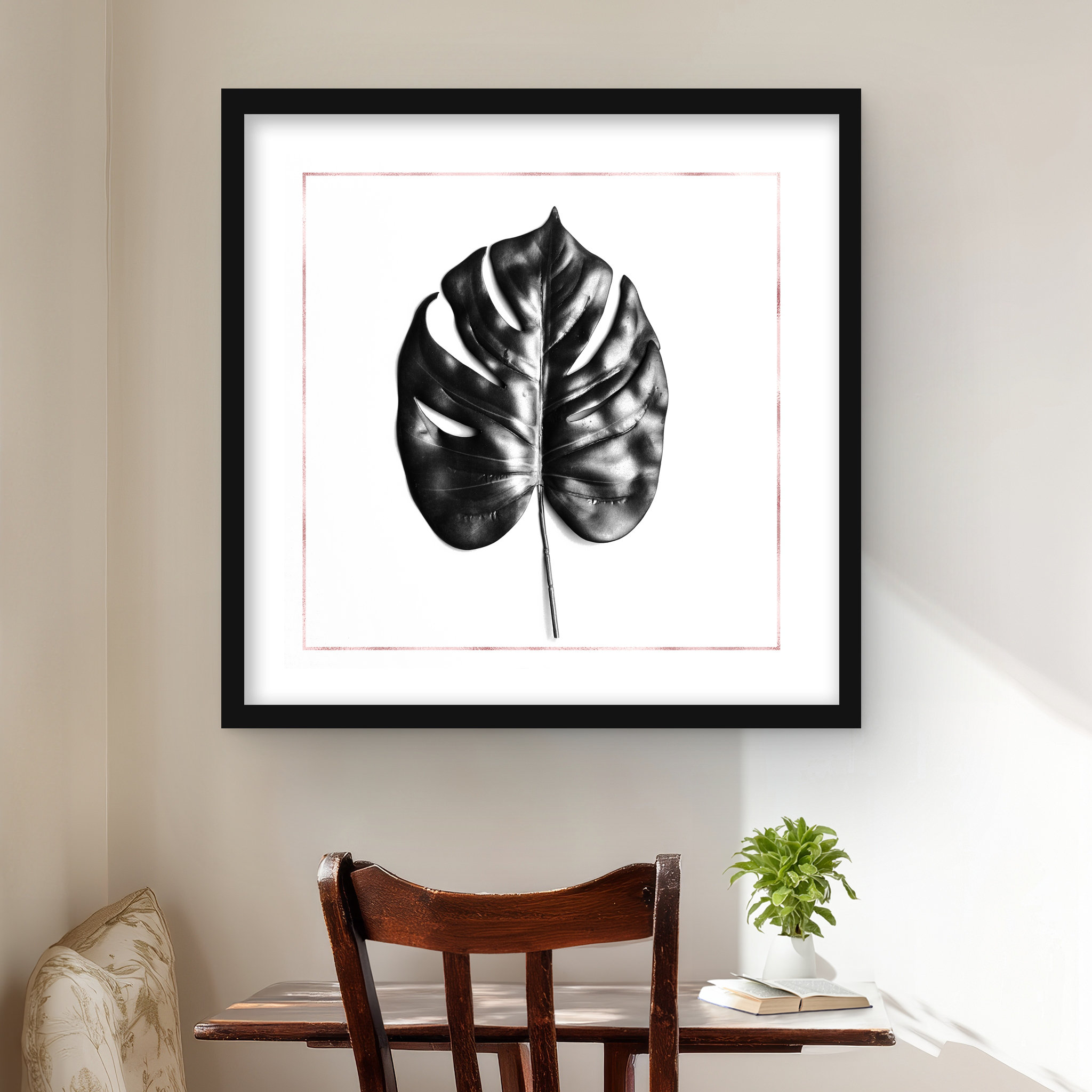 Lark Manor Split Leaf Philodendron with Rose Line - Scandinavian Print |  Wayfair