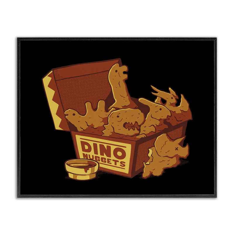 Dino Nuggets avec sauce, giclée encadrée, design par Tobe Fonseca, Giclée noire de minuit encadrée, H 24 po x l 30 po