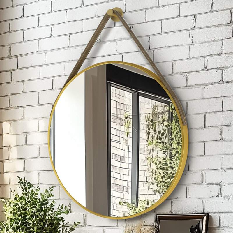 32'' Round Coastal Wall Mirror Brushed Gold Aluminum Frame, Gold, 31.5" x 31.5"
