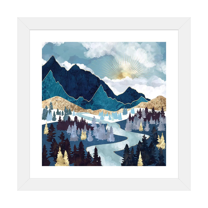 Valley Sunrise - impression d'art graphique, 24" H x 24" W x 1'' D, Blanc, Papier encadré blanc
