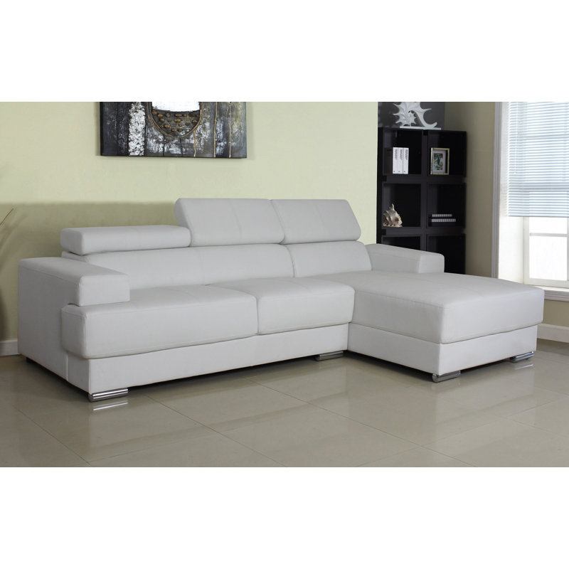 Robbie Faux Leather L-Shaped Sectional, Right Hand Facing, White Faux Leather