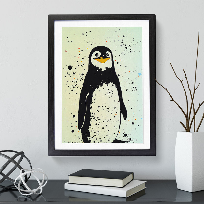 Penguin Graffiti No.7 - Wall Art, Black Picture Frame, 66cm H x 48cm W, White