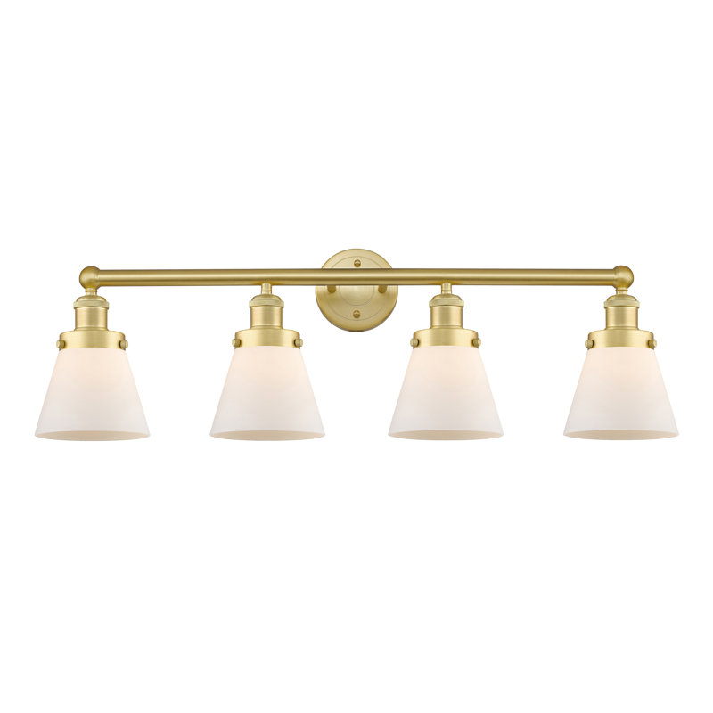 Éclairage pour meuble-lavabo de salle de bain 4 lumières Edison Cone, Blanc mat, Or satiné