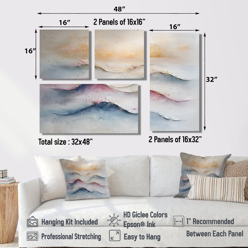 Parallel Streams of Lavender Coastal Horizon II - Coastal Large, art mural 4 pièces, Reproduction encadrée sans passe-partout