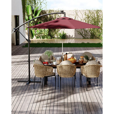 Parasol en porte-à-faux 10 pi avec base en croix, parapluie décalé UPF 50+, manivelle et inclinaison infinie pour piscine de patio