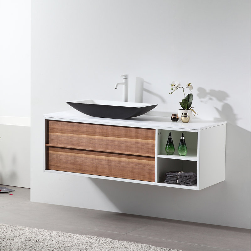 Goreme 48" W Single Wall-Mounted Vanity, Black, White