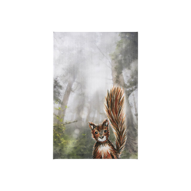 Toile texturée brodée à la main Forest Squirrel a Hand, H 27 po x l 18 po x P 1,5 po