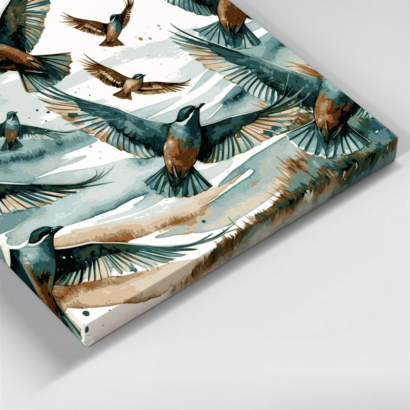 Art mural sur toile oiseaux à oreilles brun sarcelle, H 12 po x l 12 po