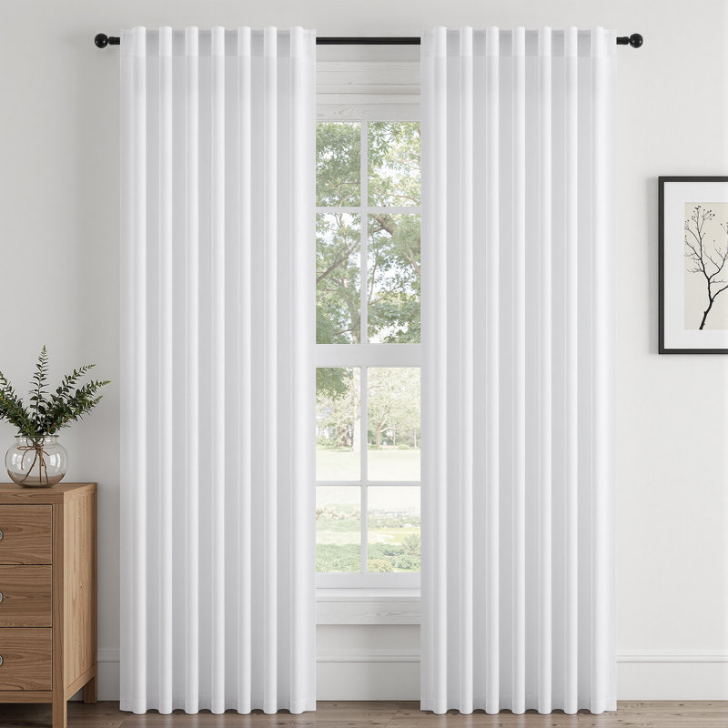 Linen Textured Farmhouse Semi Sheer Window Curtain,Back Tab Hooks Drapes,Pleated Heading Tape (Set of 2 With Hooks)