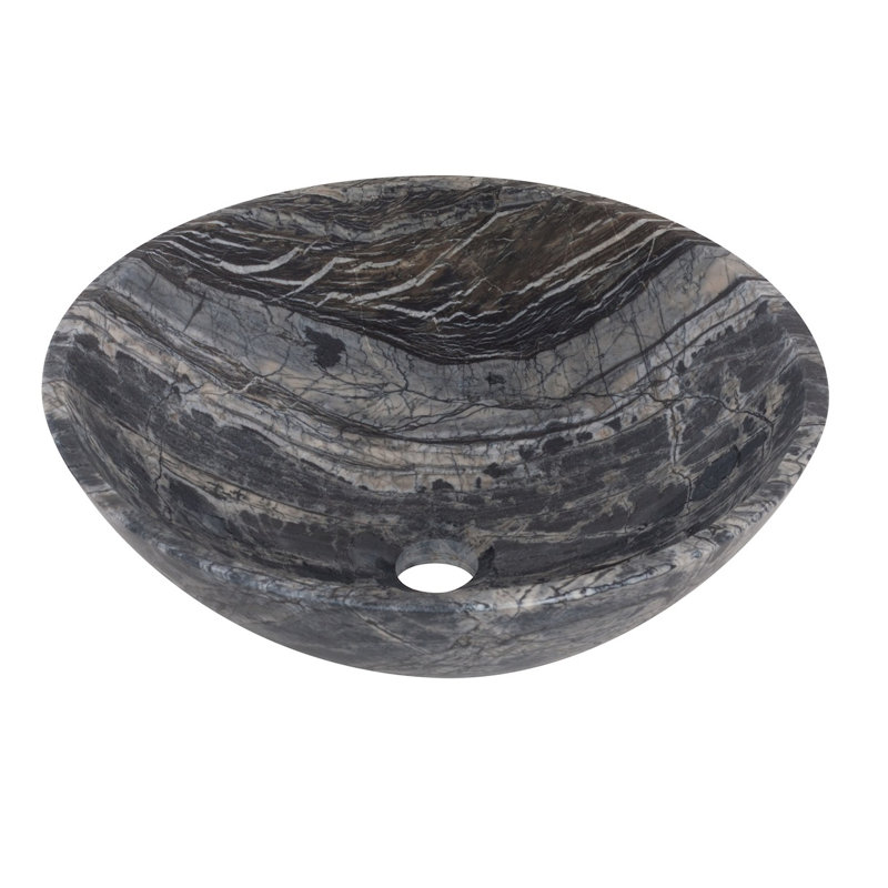 Novatto 17'' Stone Circular Bathroom Sink, Black Tones