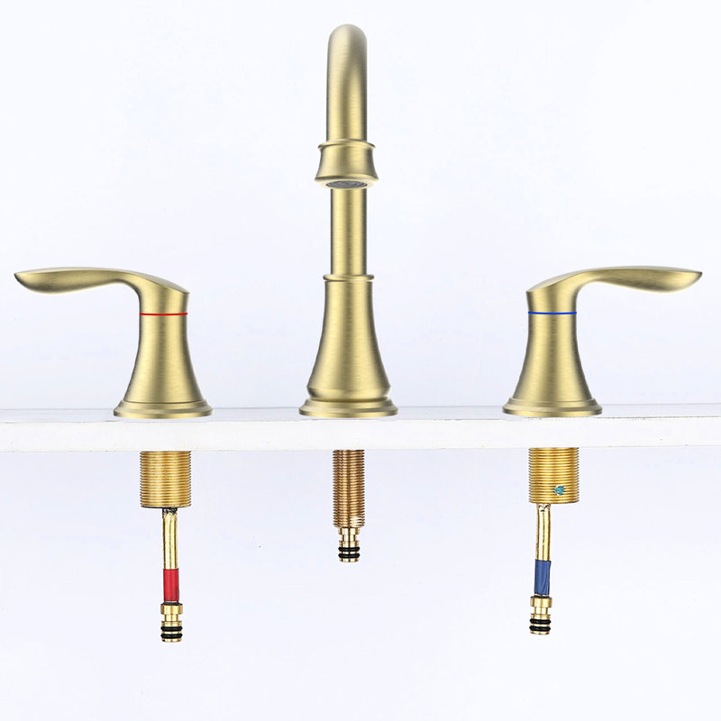 8 Inch Widespread Bathroom Sink Faucet In Brushed Gold - 2, 3 Hole, 360 Swivel Spout, Long-Term Reliability Corrosion Prevention