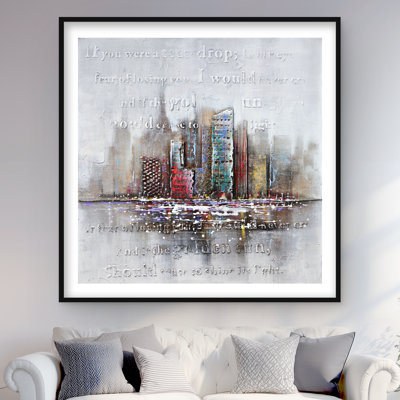 Cityscape with Typography in Relief - Framed Matted Print