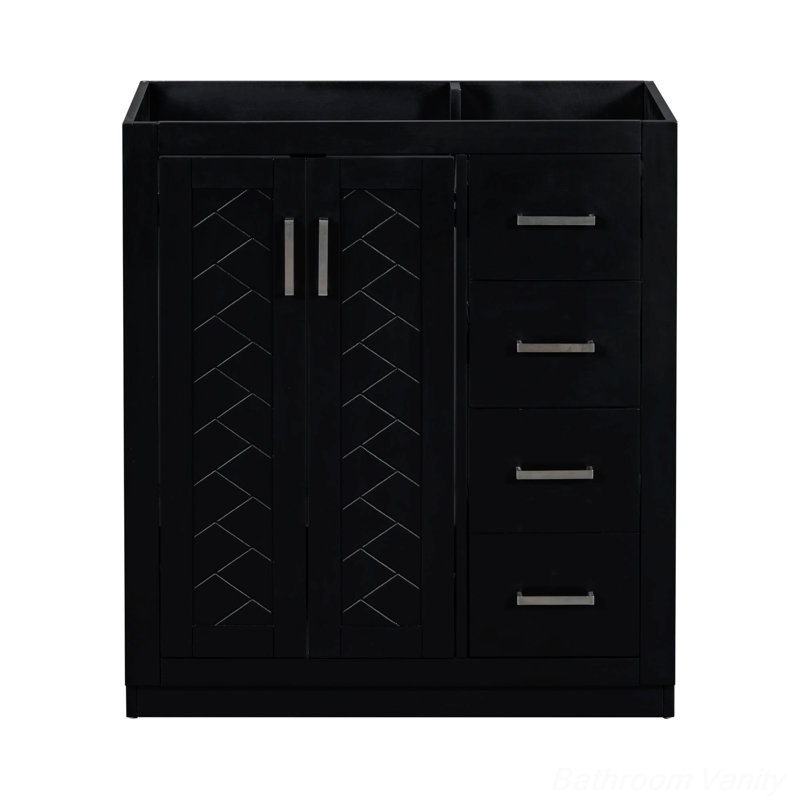 Meuble-lavabo de salle de bain, armoire de rangement avec portes à fermeture douce et 3 tiroirs, Noir