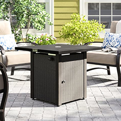 28In Outdoor Propane Fire Pit Table, 50,000Btu, Lid, & -Like, Lava Stone, Adjustable Flame, For Garden Patio Backyard 50,000Btu Table 28In, Gas, Appearance,