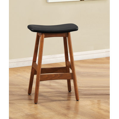 Solid Wood Counter Height Stools Set Of 2 Faux Leather Seat Mid-Century Modern Barstools Kitchen Dining Furniture