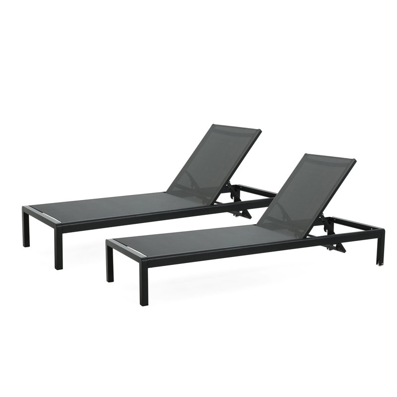 2 chaises longues - filet respirant, structure en aluminium, dossier réglable, 2 pièces en aluminium et gris