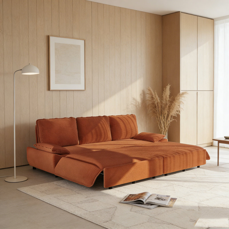 94.5" king size Pull Out Sofa Bed,3-in-1 Convertible Sleeper Sofa, Orange