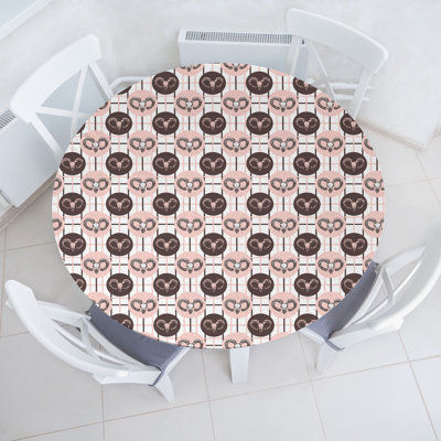 Ambesonne Goat Fitted Round Tablecloth Brown Blush White