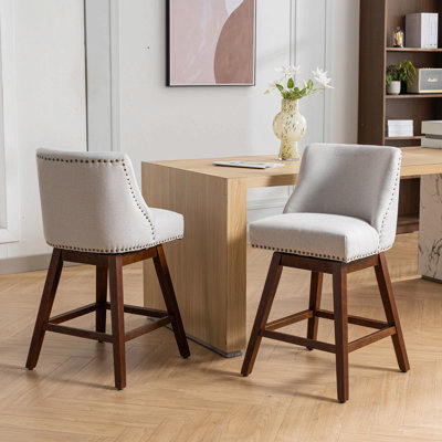 Counter Height Swivel Barstools, 26'' H Seat Height  Set of 2, Fabric in Ivory