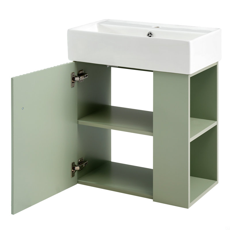 21.6Inch Floating Bathroom Vanity With Ceramic Basin, Green