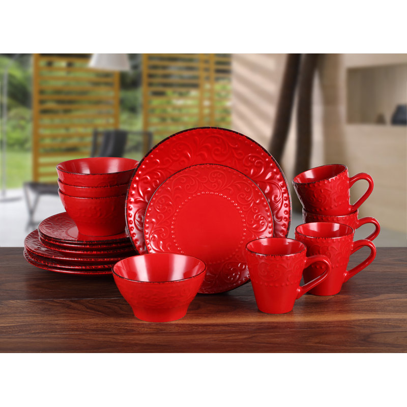 Service de table en grès 16 pièces Lorren Home Trends Lorren, service pour 4, Rouge