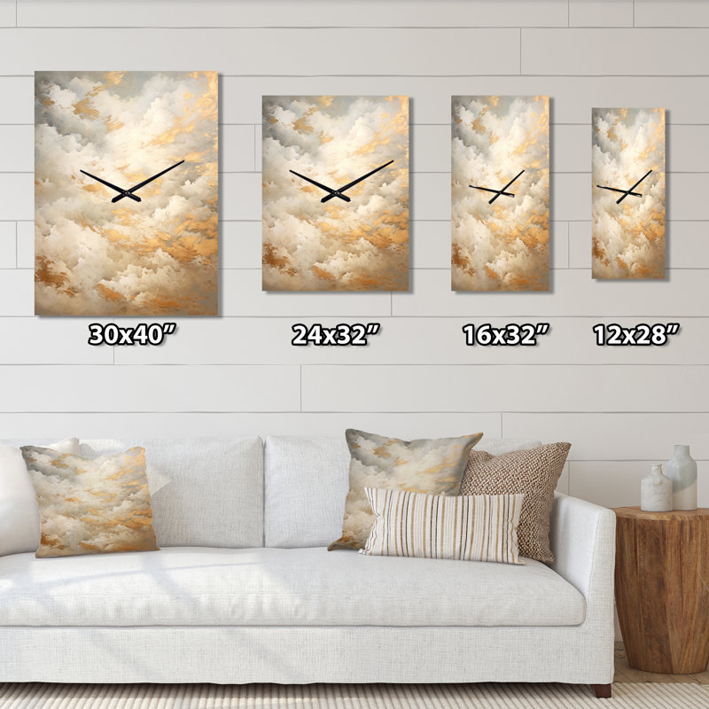 Horloge murale beige et or avec nuages minimalisme IV, Grand