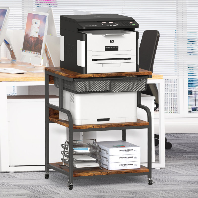 32.5'' H x 23.2'' W Printer Stand with Wheels, 32.5" H x 23.2" W x 18.9" D, Rustic Brown/Black