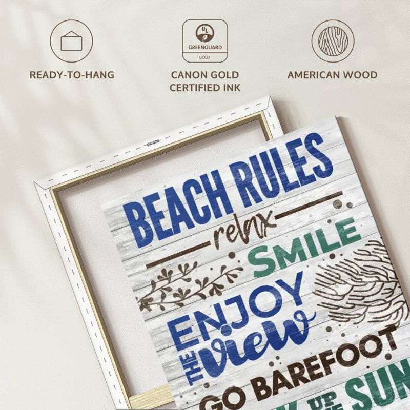" Vintage Beach Rules Sign " by Paradise Art Collectives, 24" H x 12" W x 1.25" D