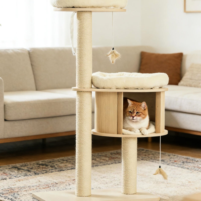 Tour pour chat avec espace de détente spacieux, doux au toucher, 3 plateformes, poteaux à griffer enveloppés de corde naturelle avec plusieurs cordes, pour chats de moins de 9 livres