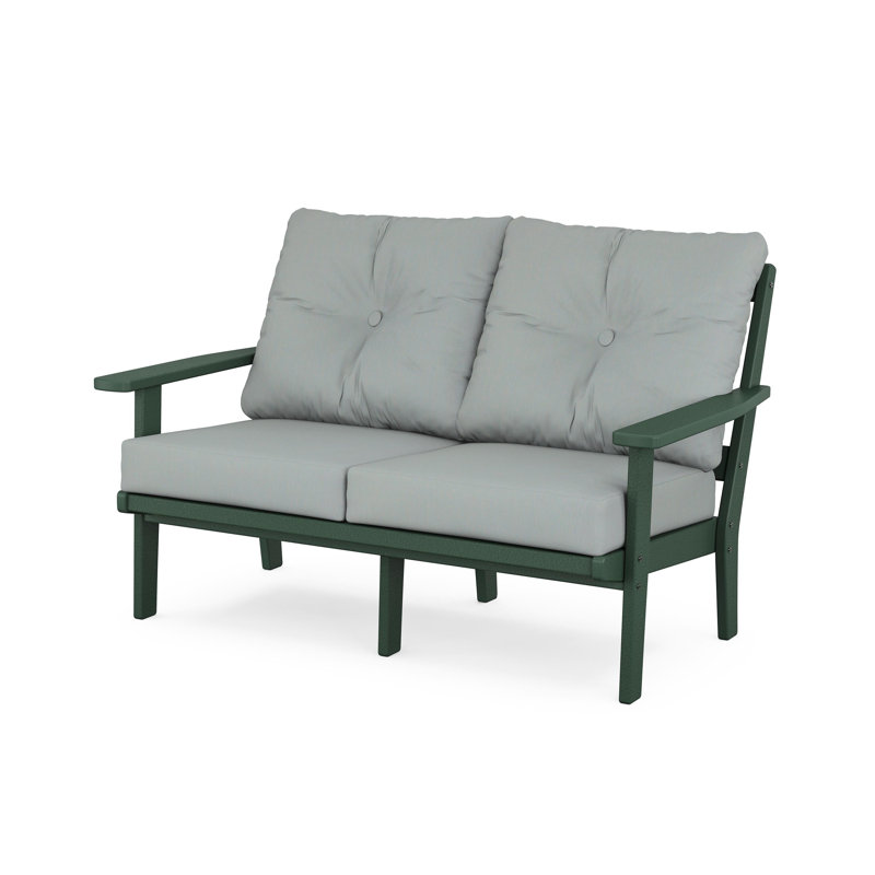 Lakeside Oxford Deep Seating Loveseat, Natural Linen, Green