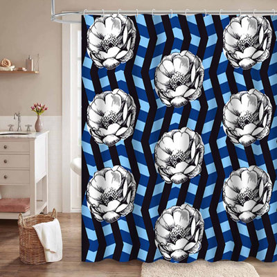 Rideau de douche à motif géométrique avec 12 crochets