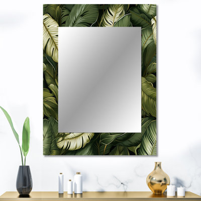 Breeya Green Yellow Banana Leaf Bliss Tropical Pattern - tropical  Decorative Wall Mirror, Botanical, Floral Large Mirror, Printed Metal Art