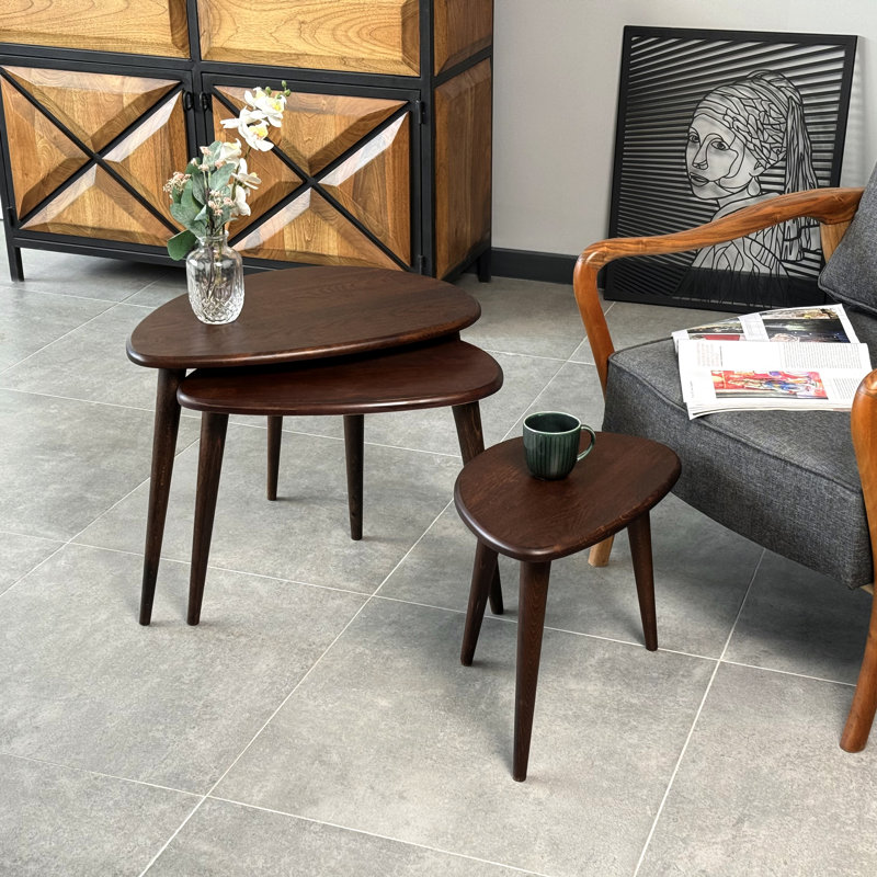 Chestnut Round Walnut and Beech Nesting Tables Set