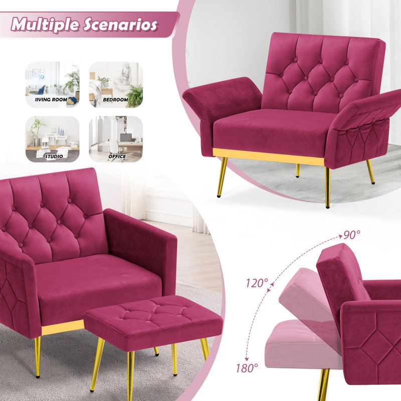 Ensemble de salon en velours 2 pièces Pellenberg, Fuchsia