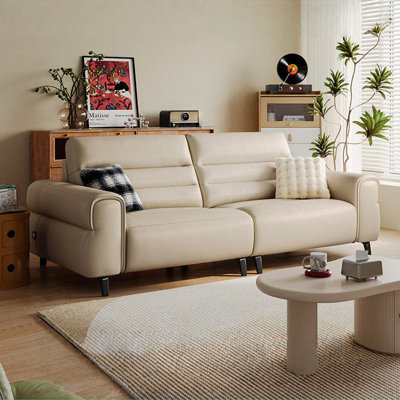 White Genuine Leather Modular Sofa cushion Threeseat