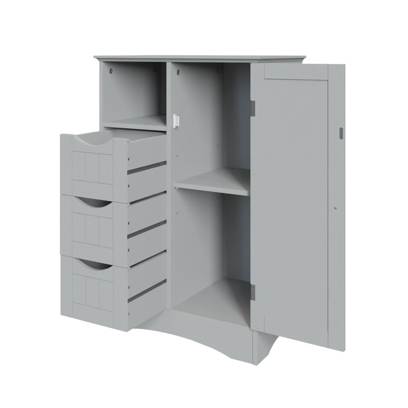 Single Door Bathroom Storage Cabinet with 3 Drawers, Gray