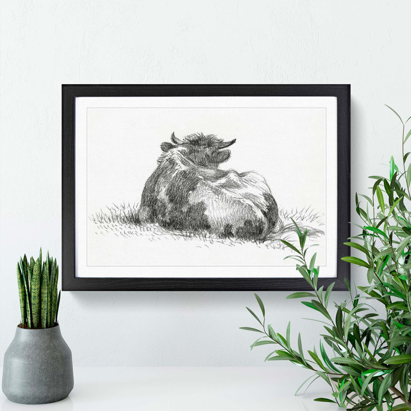 Rear of a Cow by Jean Bernard - Picture Frame Drawing Print, Black Framed, 36cm H x 48cm W x 2cm D
