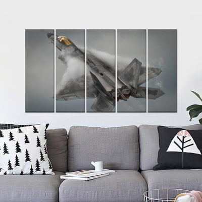 Impression élégante sur toile F-22 Raptor: œuvre d'art moderne de chasse, toile tendue 5P