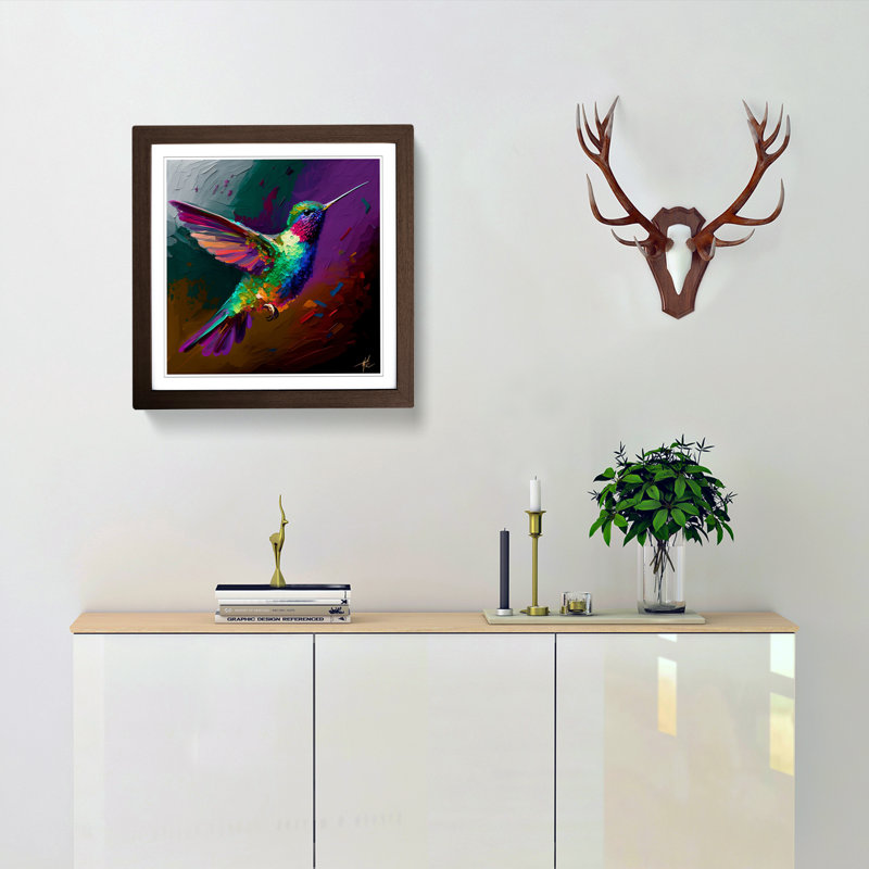 Hummingbird Fauvism - Single Picture Frame Print on Wood, Walnut
