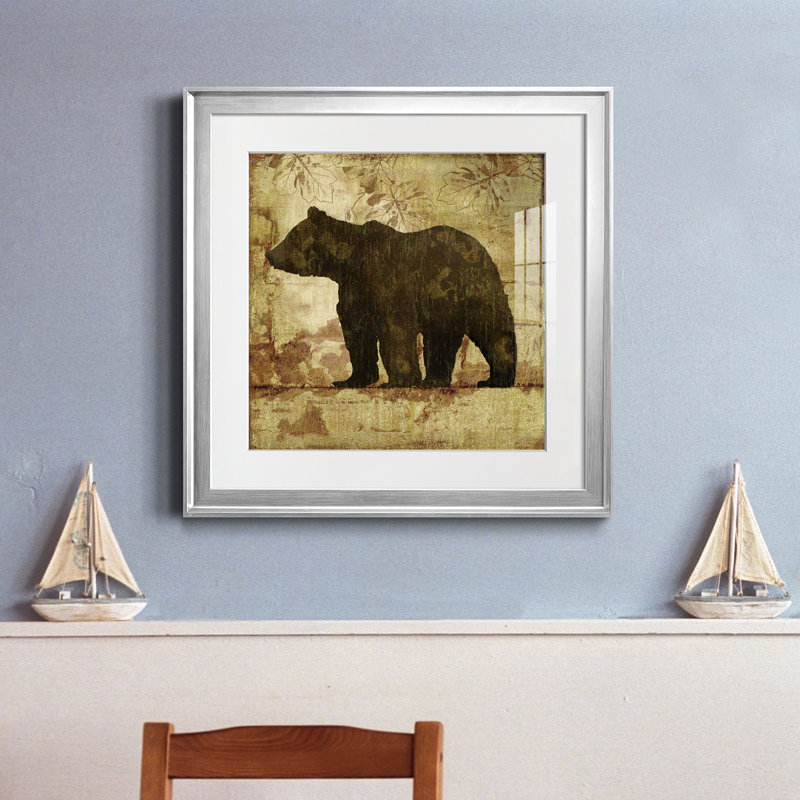 Ours champêtre - peinture encadrée, H 17,5 po x l 17,5 po x P 1,5 po, Papier avec cadre argenté